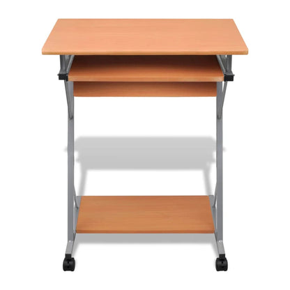 Brown Compact Computer Desk with Pull-out Keyboard Tray