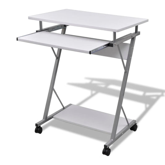 White Compact Computer Desk with Pull-out Keyboard Tray - Space Saver