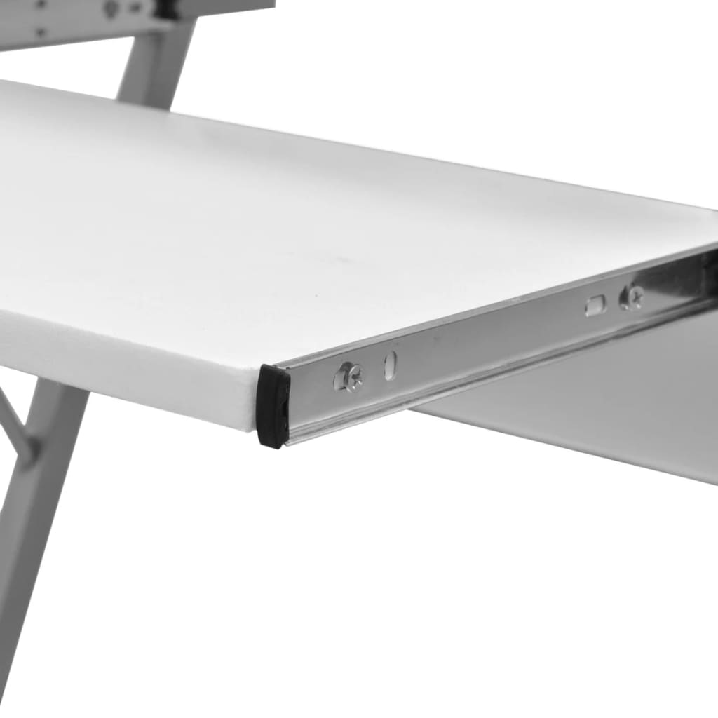 White Compact Computer Desk with Pull-out Keyboard Tray - Space Saver