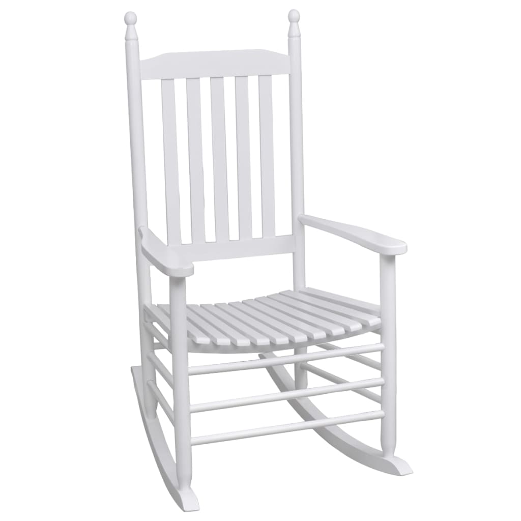 White Wood Rocking Chair with Curved Seat - Stylish & Comfortable