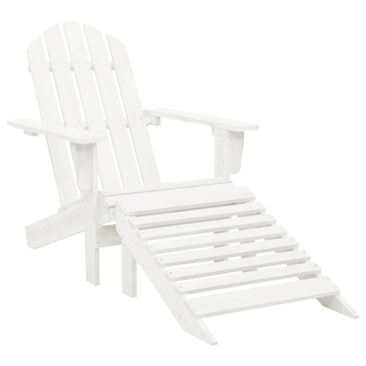 White Wooden Garden Chair with Ottoman - Elegant Outdoor Comfort