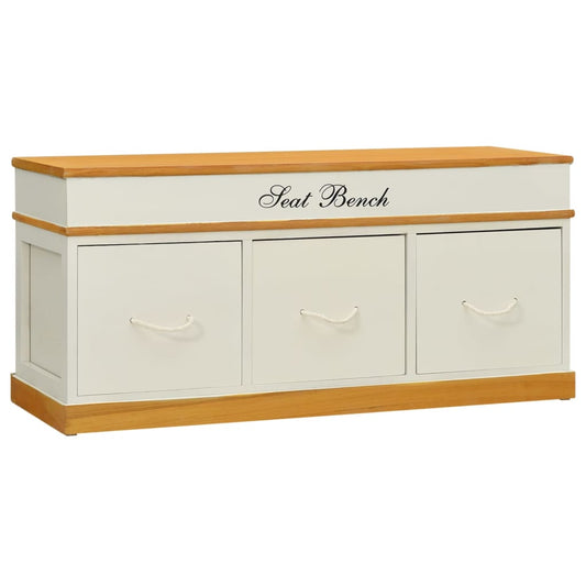 Stylish Storage Bench - Solid Paulownia Wood, 100 cm