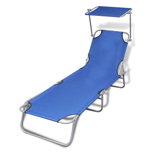 Blue Folding Sun Lounger with Canopy - Steel & Fabric Design