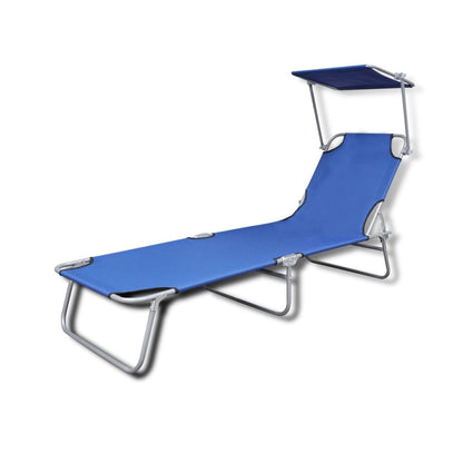 Blue Folding Sun Lounger with Canopy - Steel & Fabric Design
