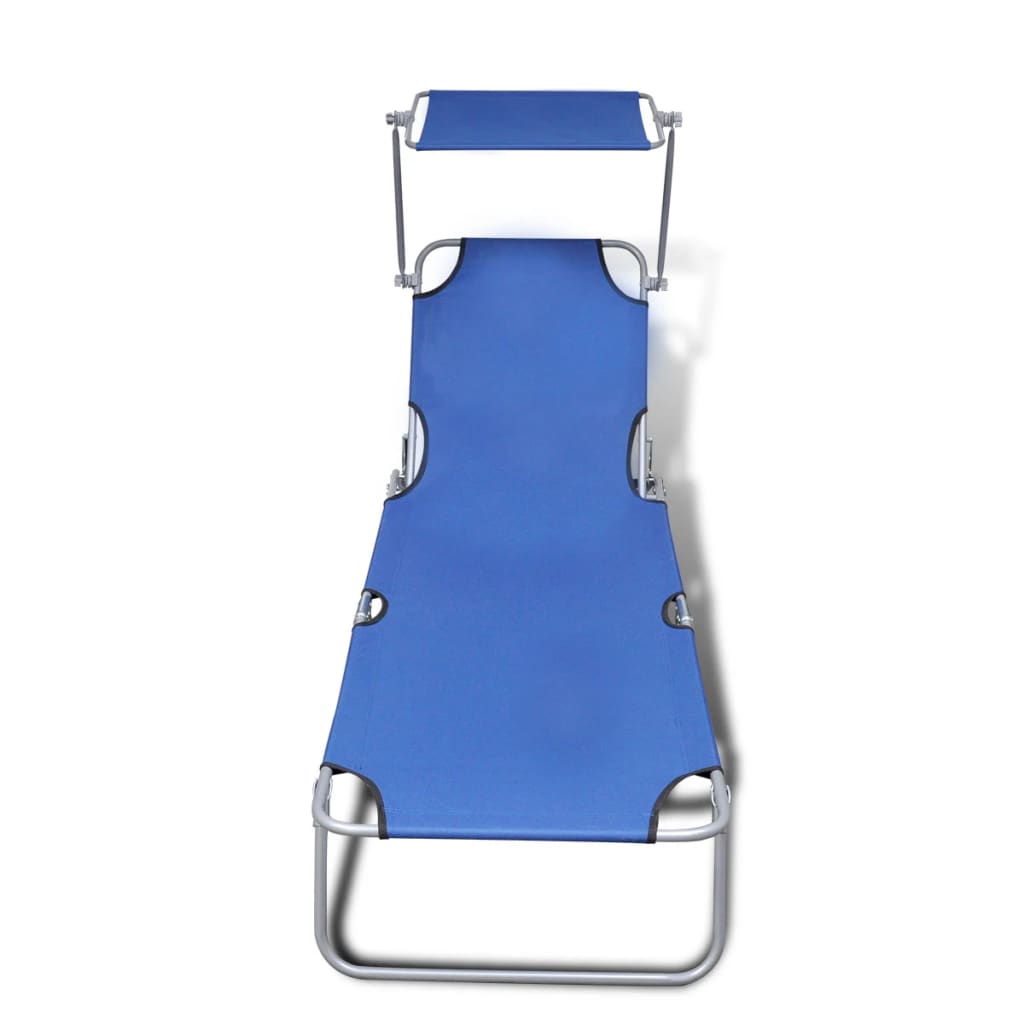 Blue Folding Sun Lounger with Canopy - Steel & Fabric Design