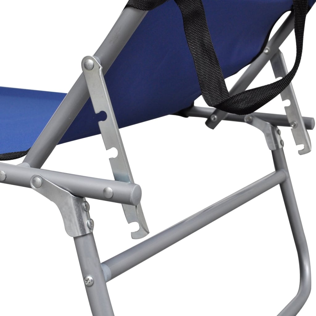 Blue Folding Sun Lounger with Canopy - Steel & Fabric Design