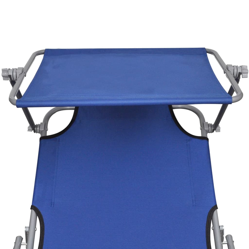 Blue Folding Sun Lounger with Canopy - Steel & Fabric Design