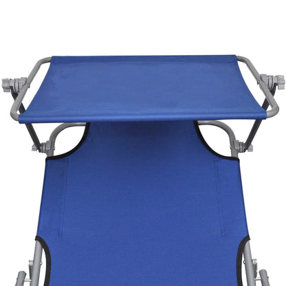 Blue Folding Sun Lounger with Canopy - Steel & Fabric Design