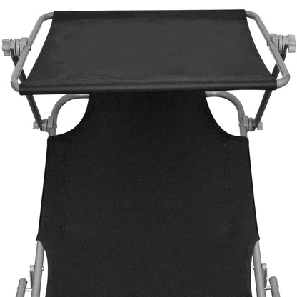 Black Steel & Fabric Folding Sun Lounger with Canopy