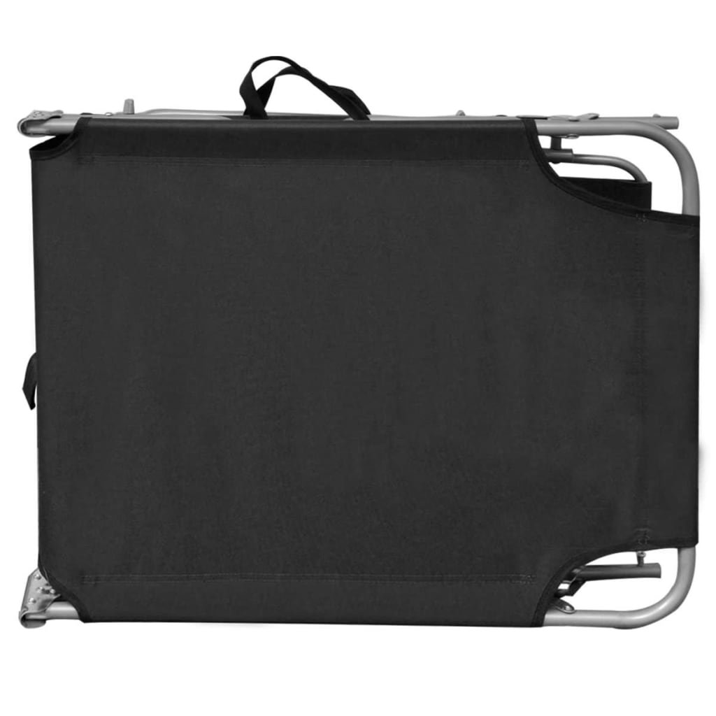 Black Steel & Fabric Folding Sun Lounger with Canopy