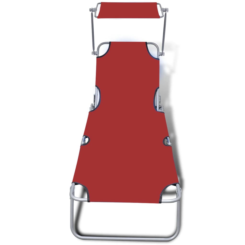 Red Steel & Fabric Folding Sun Lounger with Canopy