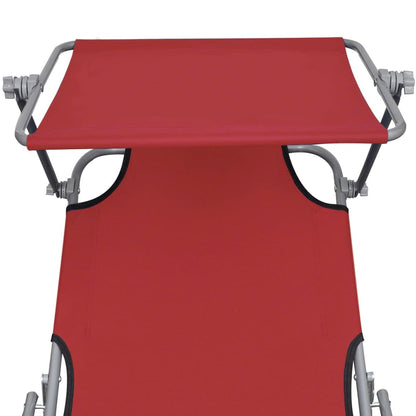 Red Steel & Fabric Folding Sun Lounger with Canopy