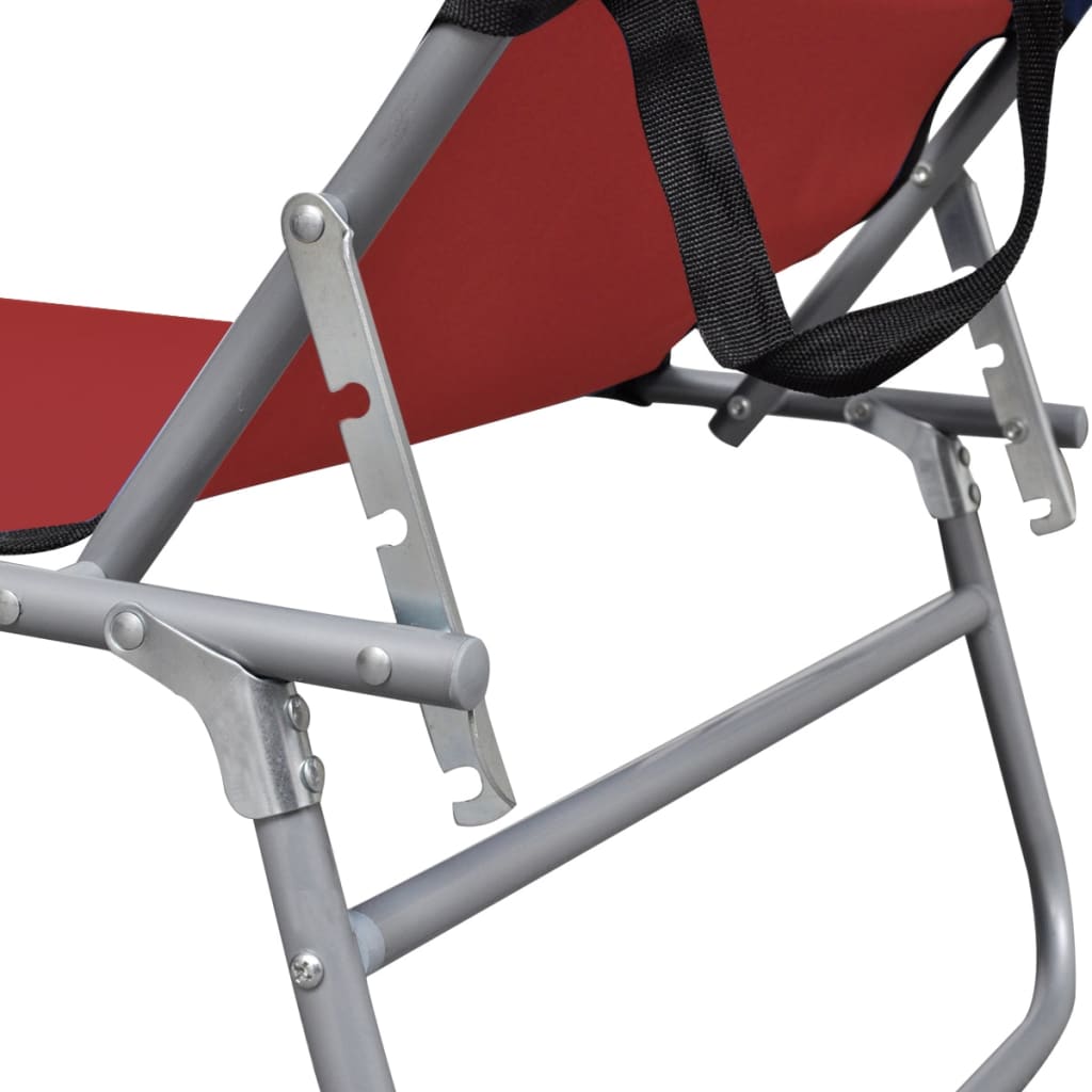 Red Steel & Fabric Folding Sun Lounger with Canopy