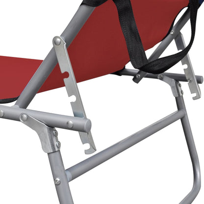 Red Steel & Fabric Folding Sun Lounger with Canopy