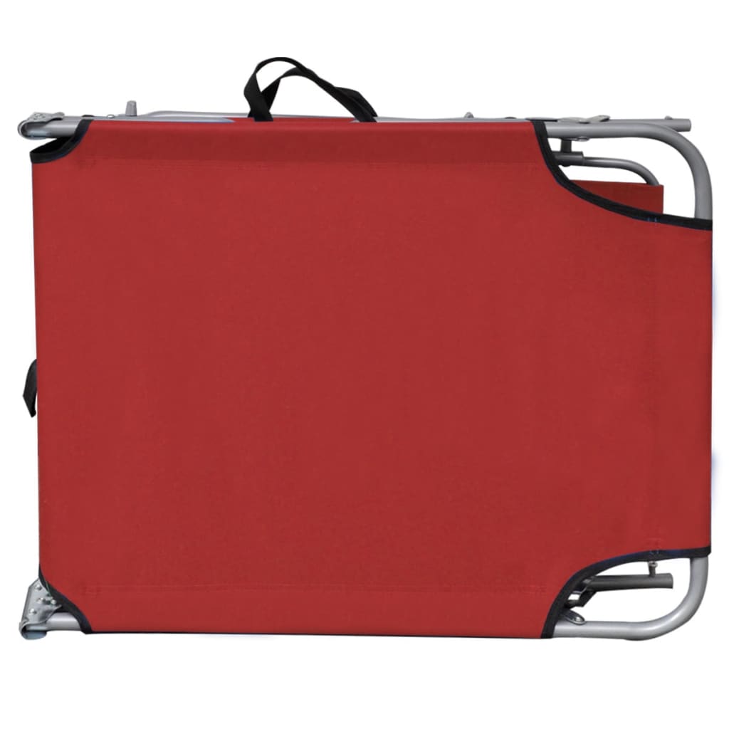 Red Steel & Fabric Folding Sun Lounger with Canopy