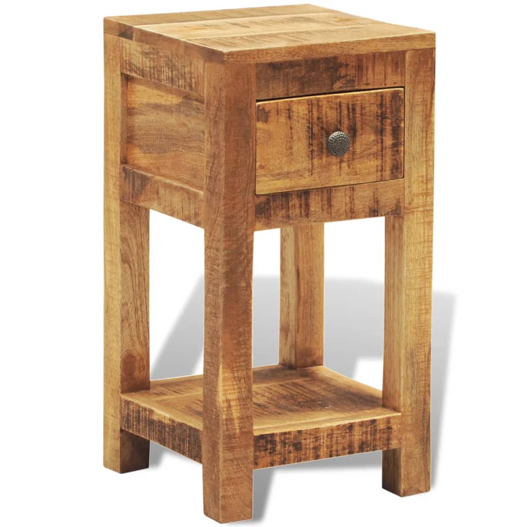 Solid Mango Wood Nightstand with Drawer - Stylish & Durable Design