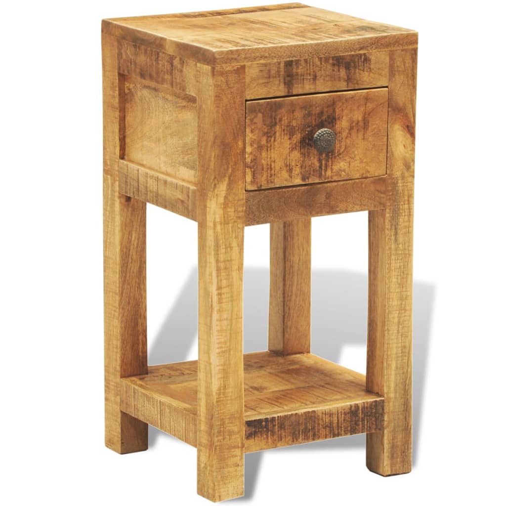 Solid Mango Wood Nightstand with Drawer - Stylish & Durable Design