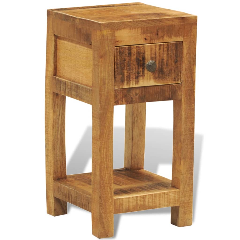 Solid Mango Wood Nightstand with Drawer - Stylish & Durable Design