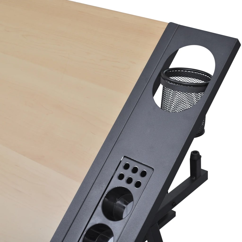Tiltable Bamboo Drawing Table Set with 2 Drawers & Stool