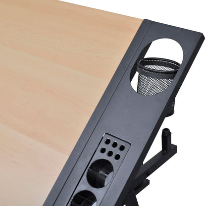 Tiltable Bamboo Drawing Table Set with 2 Drawers & Stool
