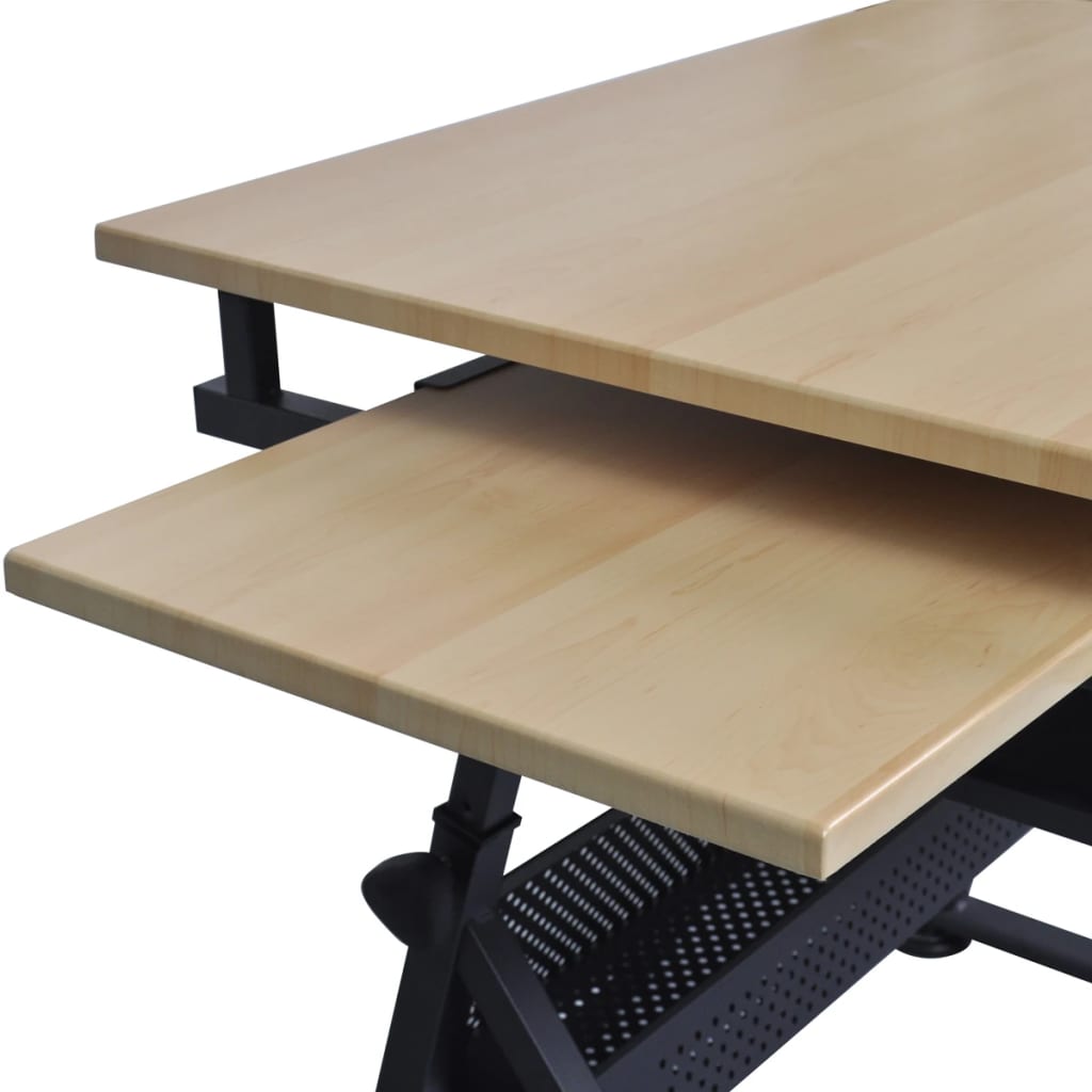 Tiltable Bamboo Drawing Table Set with 2 Drawers & Stool