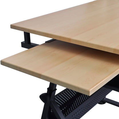 Tiltable Bamboo Drawing Table Set with 2 Drawers & Stool