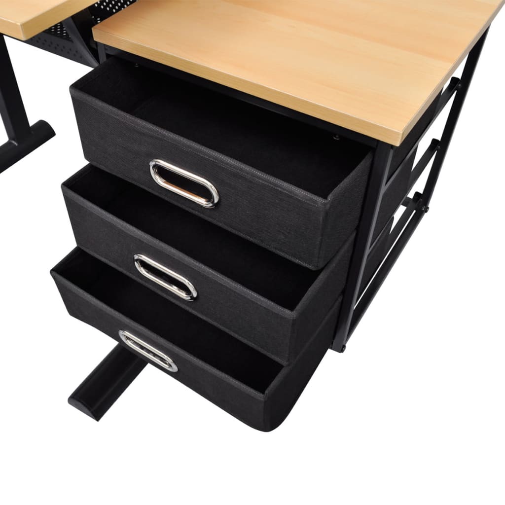 Tiltable Drawing Table with Stool, Three Drawers, Black Finish