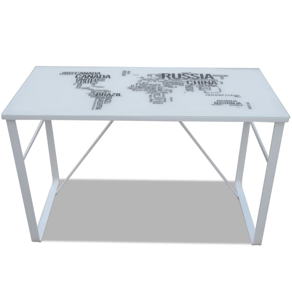 Map Pattern Rectangular Desk - Stylish Wood Finish Office Table