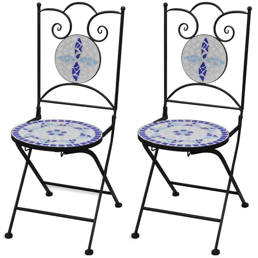 Ceramic Blue & White Folding Bistro Chairs Set of 2 - Stylish & Durable
