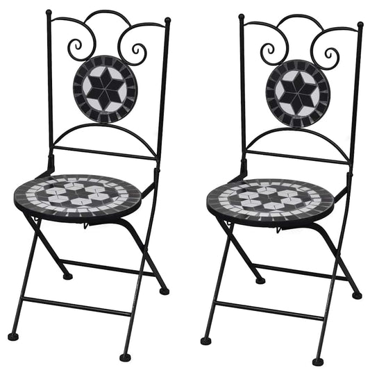 Ceramic Black & White Folding Bistro Chairs Set, 2 Pcs