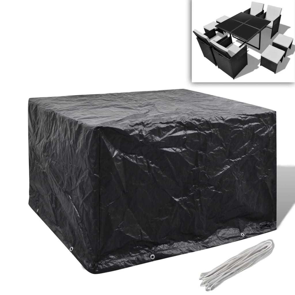 Outdoor Black Cover for 4-Person Poly Rattan Set, 113x113cm, 8 Eyelets