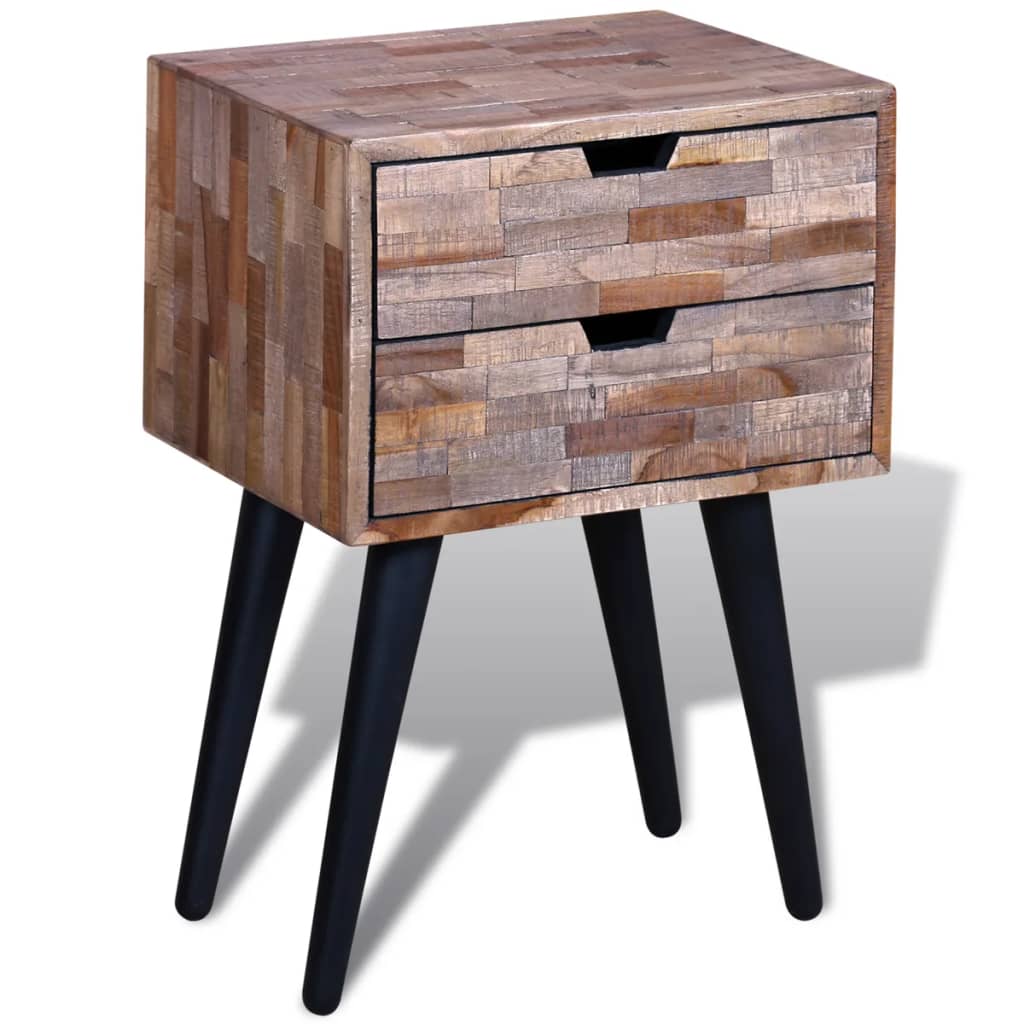 Reclaimed Teak Wood Nightstand with 2 Drawers - Eco-Friendly Design