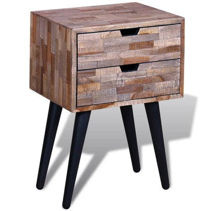 Reclaimed Teak Wood Nightstand with 2 Drawers - Eco-Friendly Design
