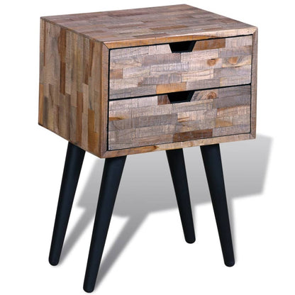 Reclaimed Teak Wood Nightstand with 2 Drawers - Eco-Friendly Design