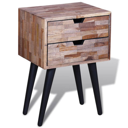 Reclaimed Teak Wood Nightstand with 2 Drawers - Eco-Friendly Design