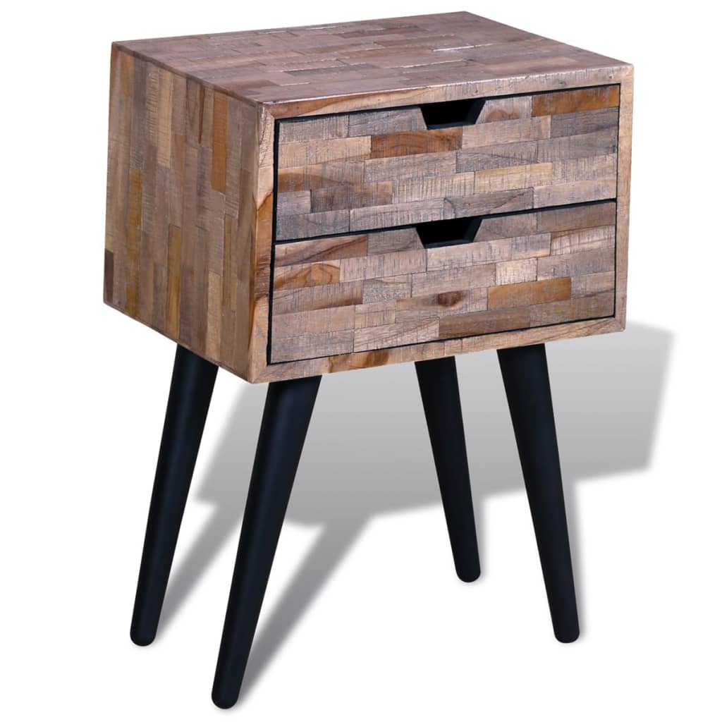 Reclaimed Teak Wood Nightstand with 2 Drawers - Eco-Friendly Design