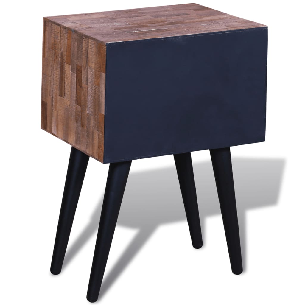 Reclaimed Teak Wood Nightstand with 2 Drawers - Eco-Friendly Design