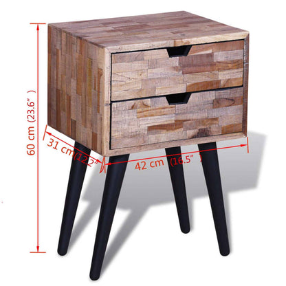 Reclaimed Teak Wood Nightstand with 2 Drawers - Eco-Friendly Design