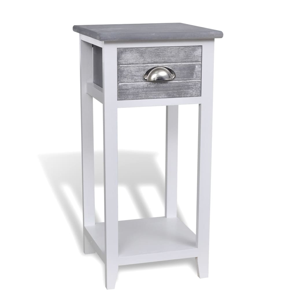 Grey & White Nightstand with Drawer: Modern Chic Bedroom Accent