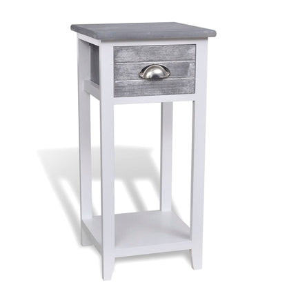 Grey & White Nightstand with Drawer: Modern Chic Bedroom Accent