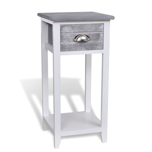 Grey & White Nightstand with Drawer: Modern Chic Bedroom Accent