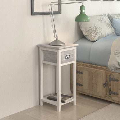Grey & White Nightstand with Drawer: Modern Chic Bedroom Accent