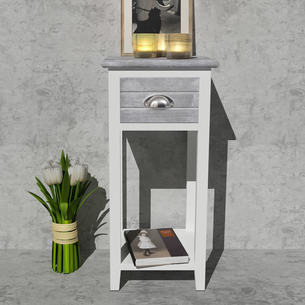 Grey & White Nightstand with Drawer: Modern Chic Bedroom Accent
