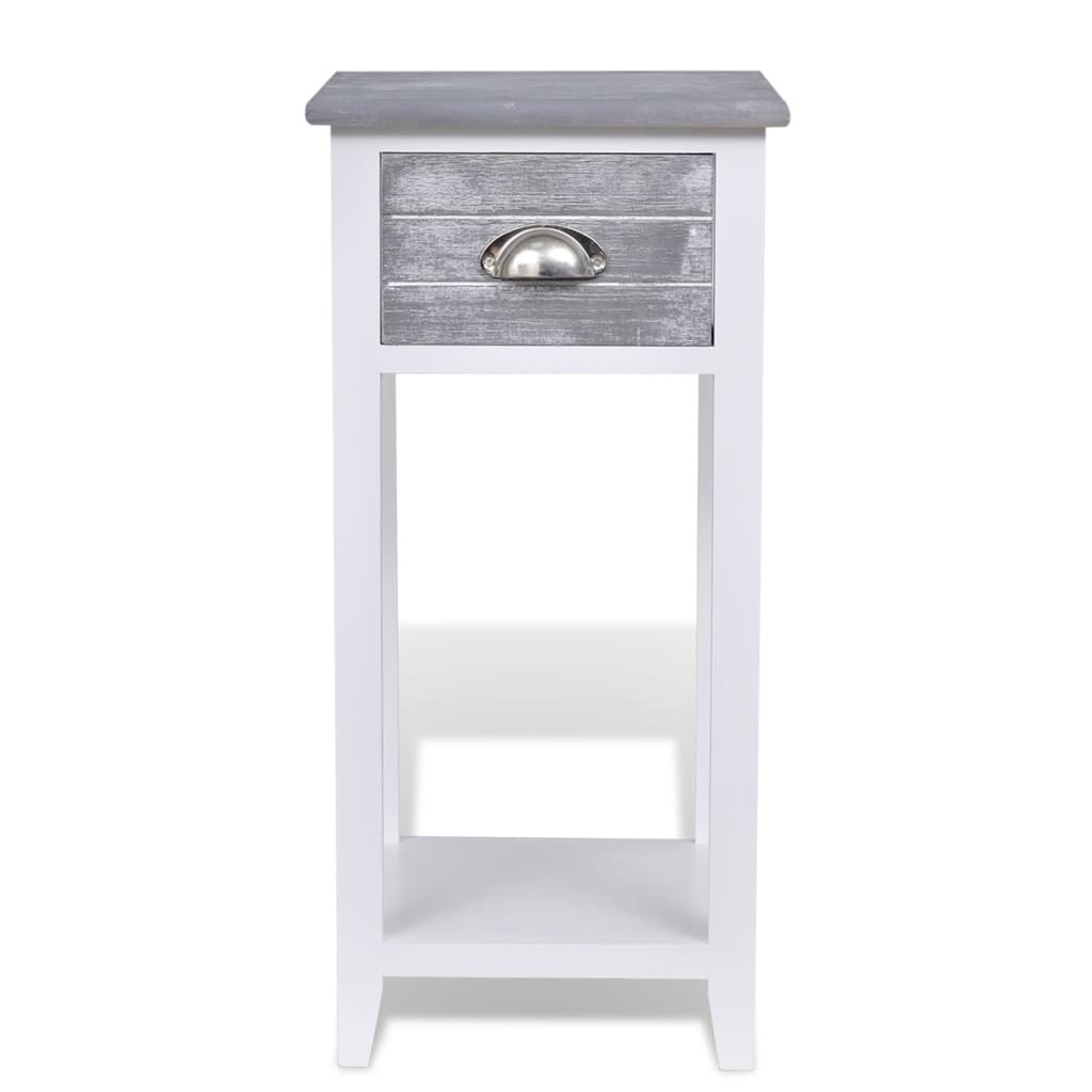 Grey & White Nightstand with Drawer: Modern Chic Bedroom Accent