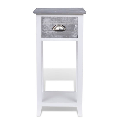 Grey & White Nightstand with Drawer: Modern Chic Bedroom Accent