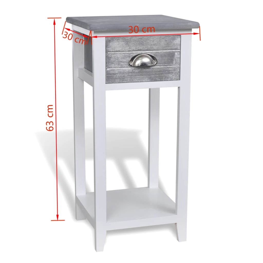 Grey & White Nightstand with Drawer: Modern Chic Bedroom Accent