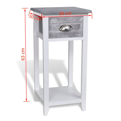 Grey & White Nightstand with Drawer: Modern Chic Bedroom Accent