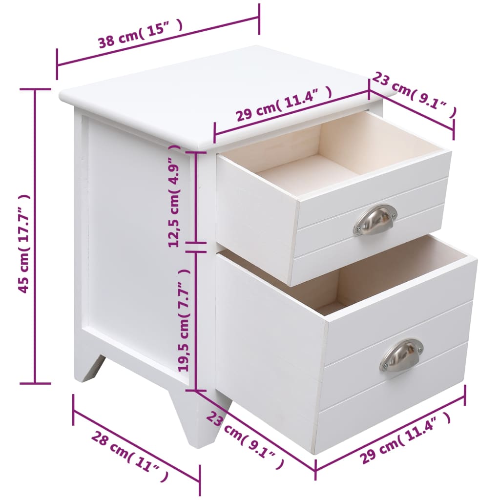 White Nightstand Set of 2 with 2 Drawers - Elegant Bedroom Furniture