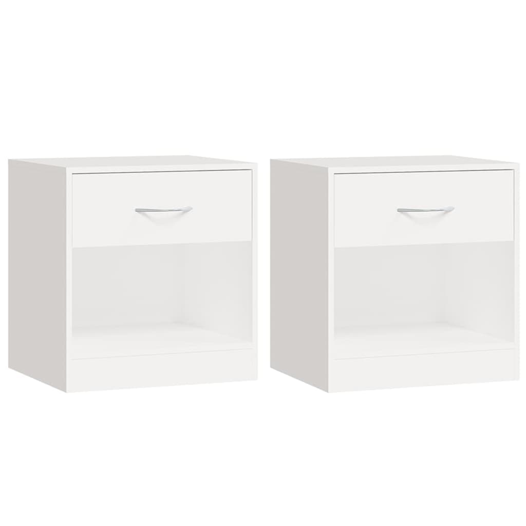 White Nightstand Set of 2 with Drawer - Modern Bedroom Furniture