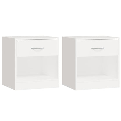 White Nightstand Set of 2 with Drawer - Modern Bedroom Furniture